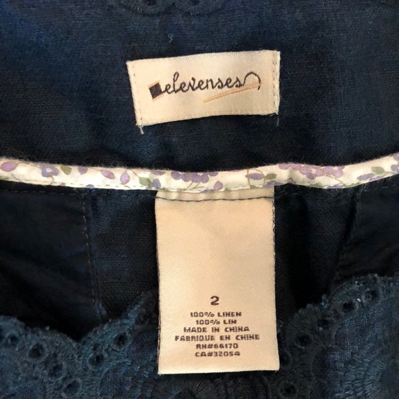 ELEVENSES Size 2 Sailor Pant Wide Leg Crop Linen Embroidery Eyelet Blue $128 NEW - Picture 7 of 11